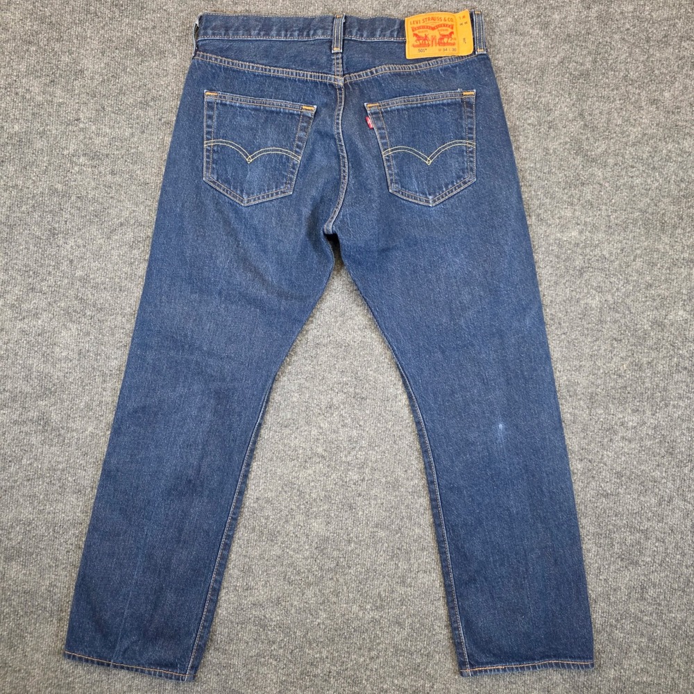 Levis 501 Original Fit Jeans Mens 34x30 Blue Denim Button Fly Straight Leg Dad - Picture 2 of 13